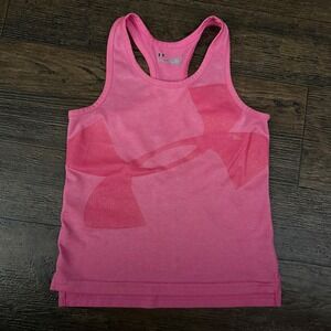 Girls‎ Under Armour Pink Heatgear Glitter Logo Racerback Tank Top Size 4
